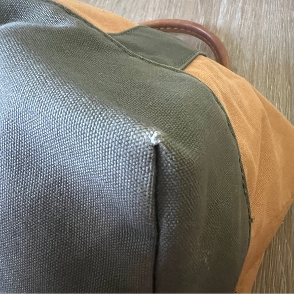 L.L. Bean Boat and Tote Canvas Bag Brown Green Leather tan olive - Picture 6 of 14